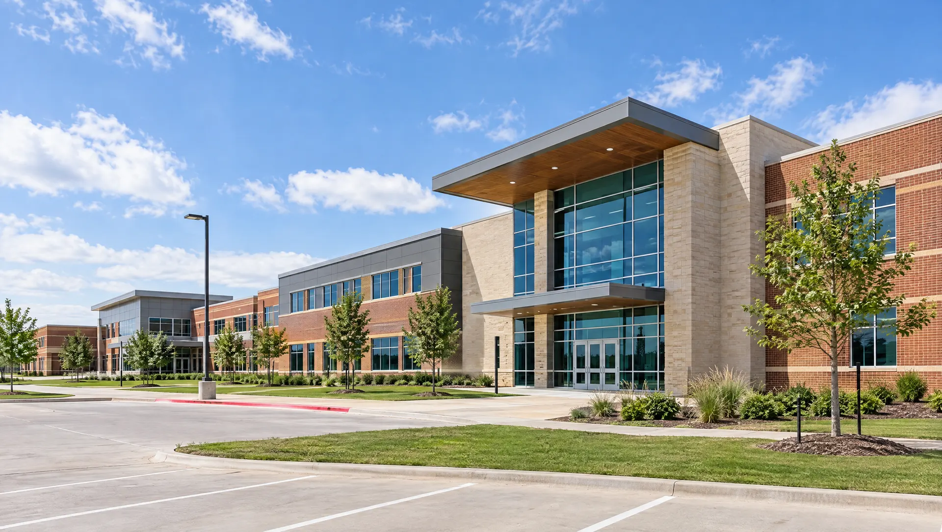 School building with a front drive